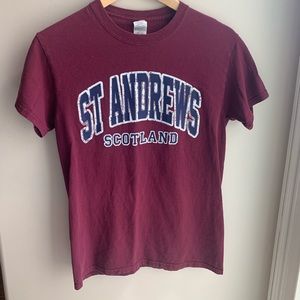 SOLD! Women’s St. Andrews Scotland Maroon and Blue Short Sleeve Top Size Small
